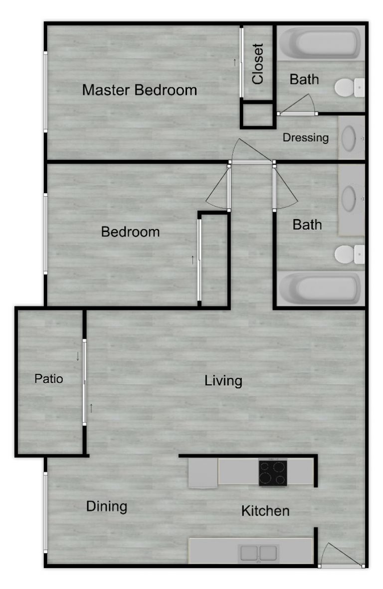 floorpan for 2 Bed 2 Bath apartment